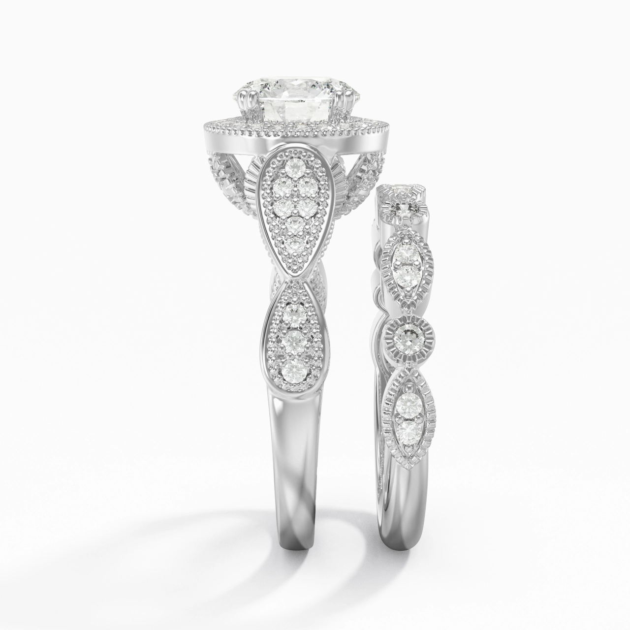 14K White Gold Moissanite Wedding Ring Set