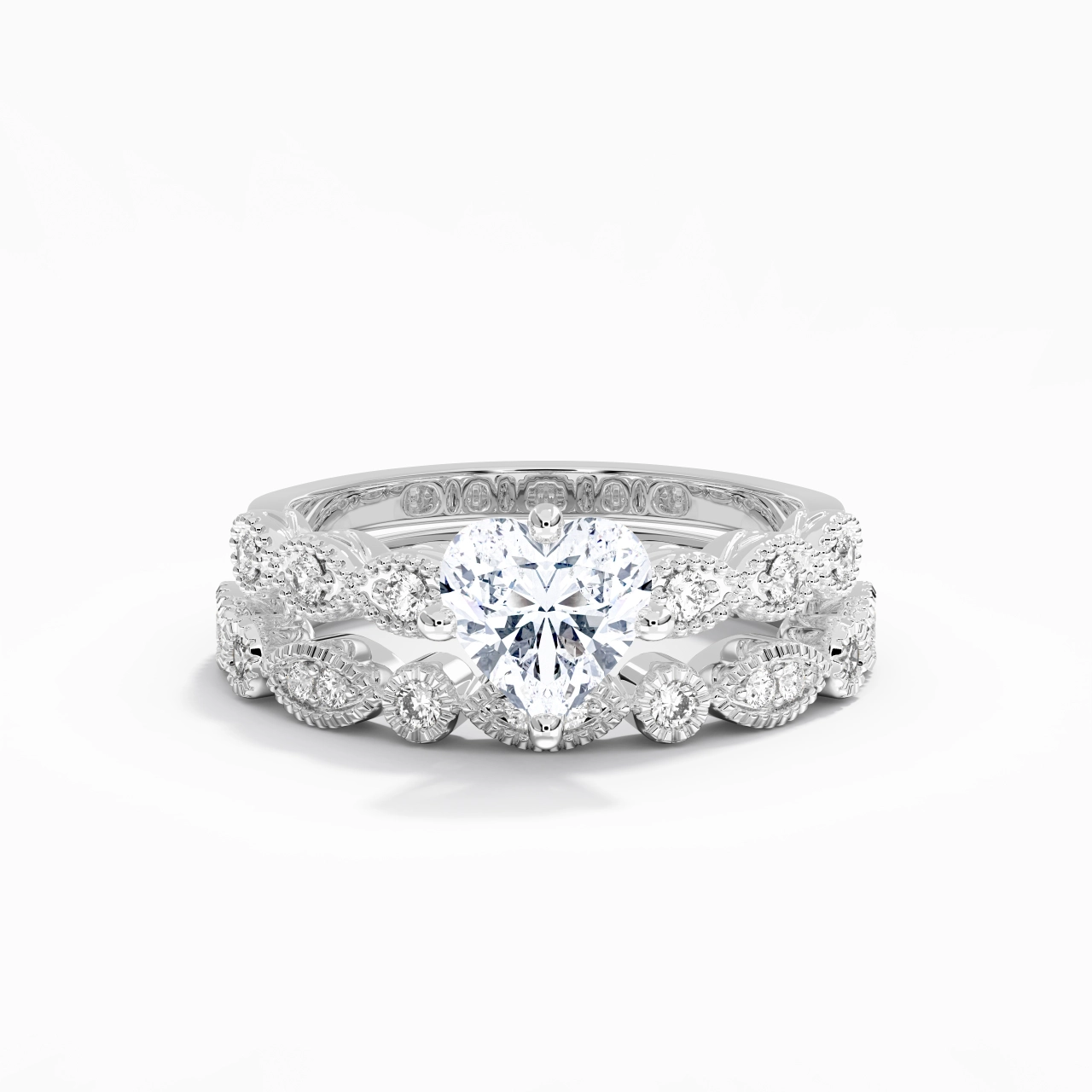 Antique Heart 1.50ct Moissanite Wedding Ring Set