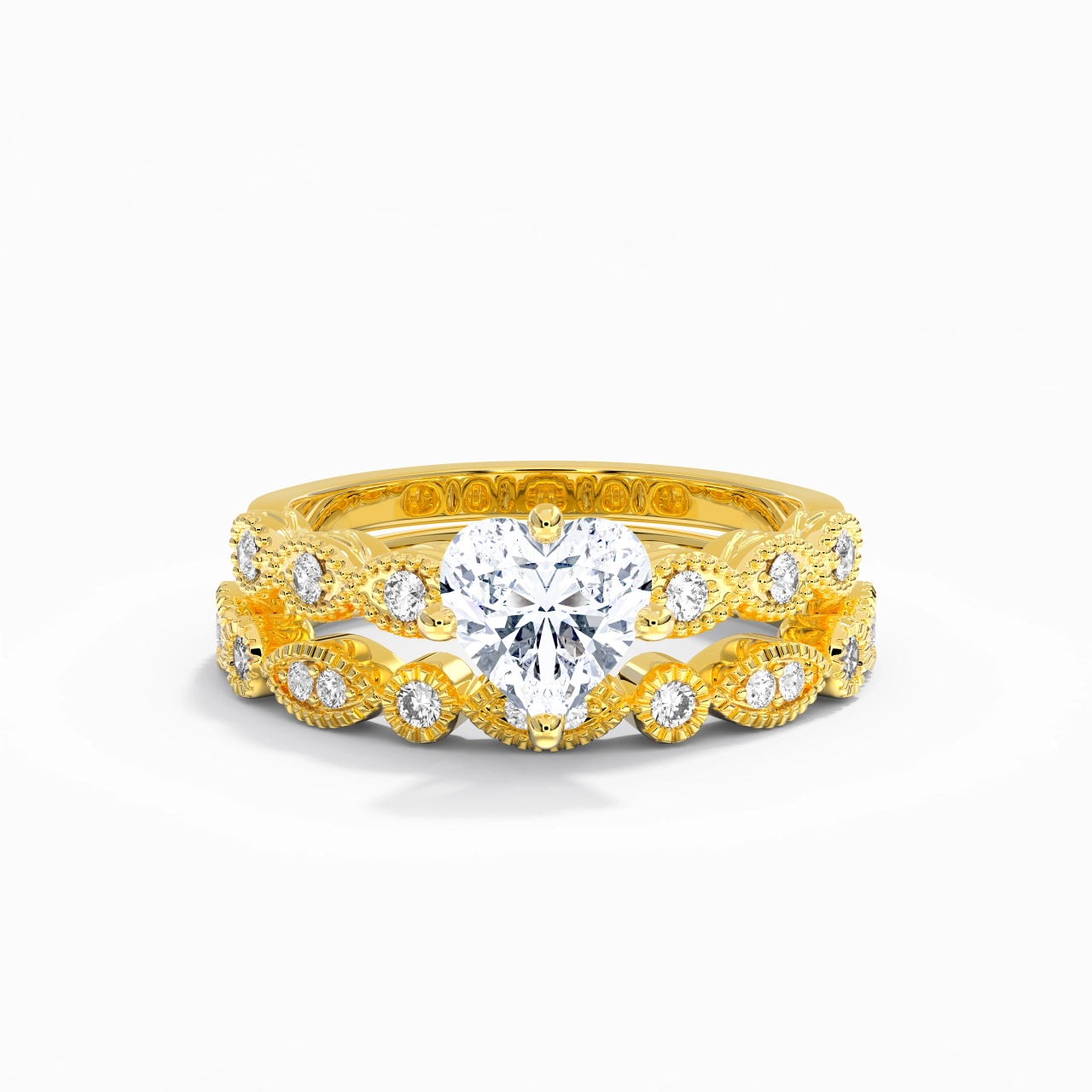 Antique Heart 1.50ct Moissanite Wedding Ring Set