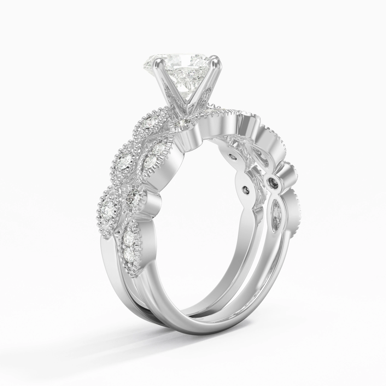 Antique Heart 1.50ct Moissanite Wedding Ring Set