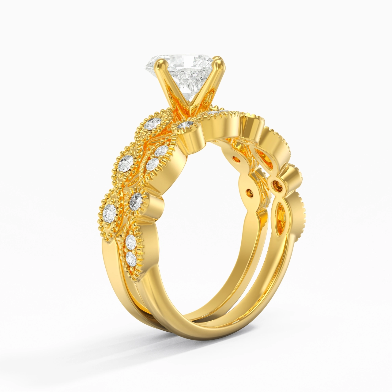 Antique Heart 1.50ct Moissanite Wedding Ring Set