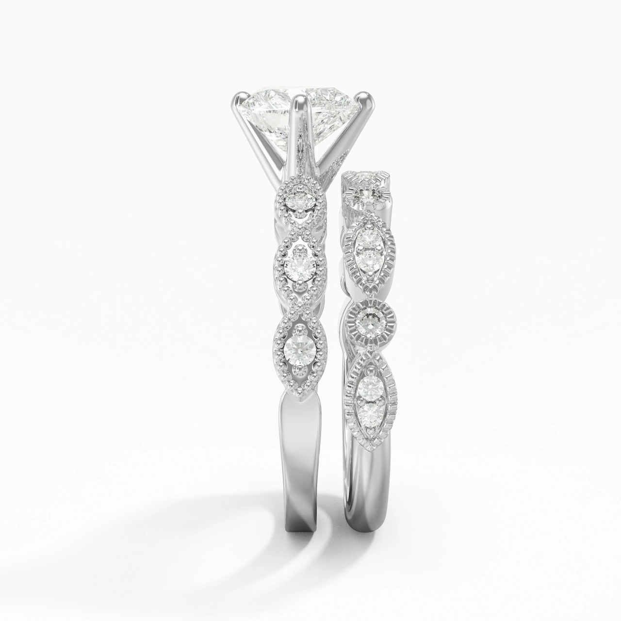 Antique Heart 1.50ct Moissanite Wedding Ring Set
