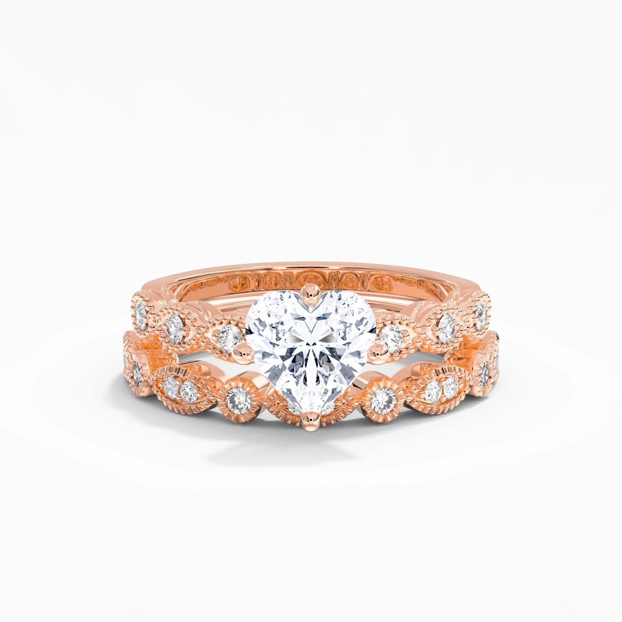 Antique Heart 2.00ct Moissanite Wedding Ring Set