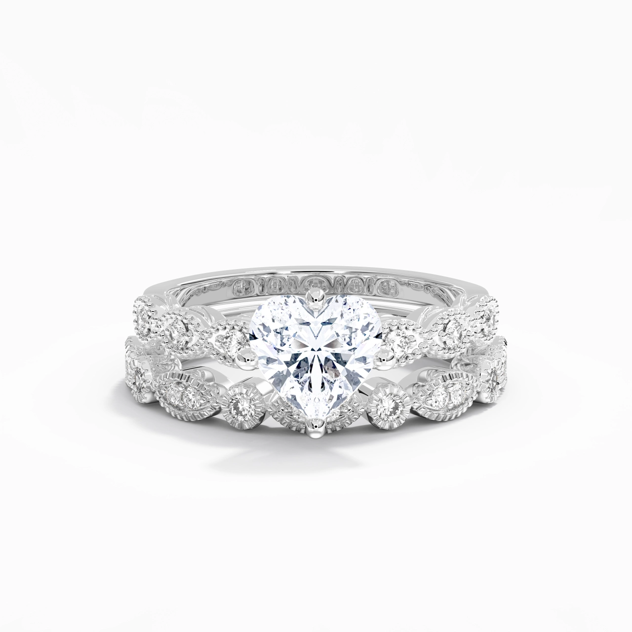 Antique Heart 2.00ct Moissanite Wedding Ring Set