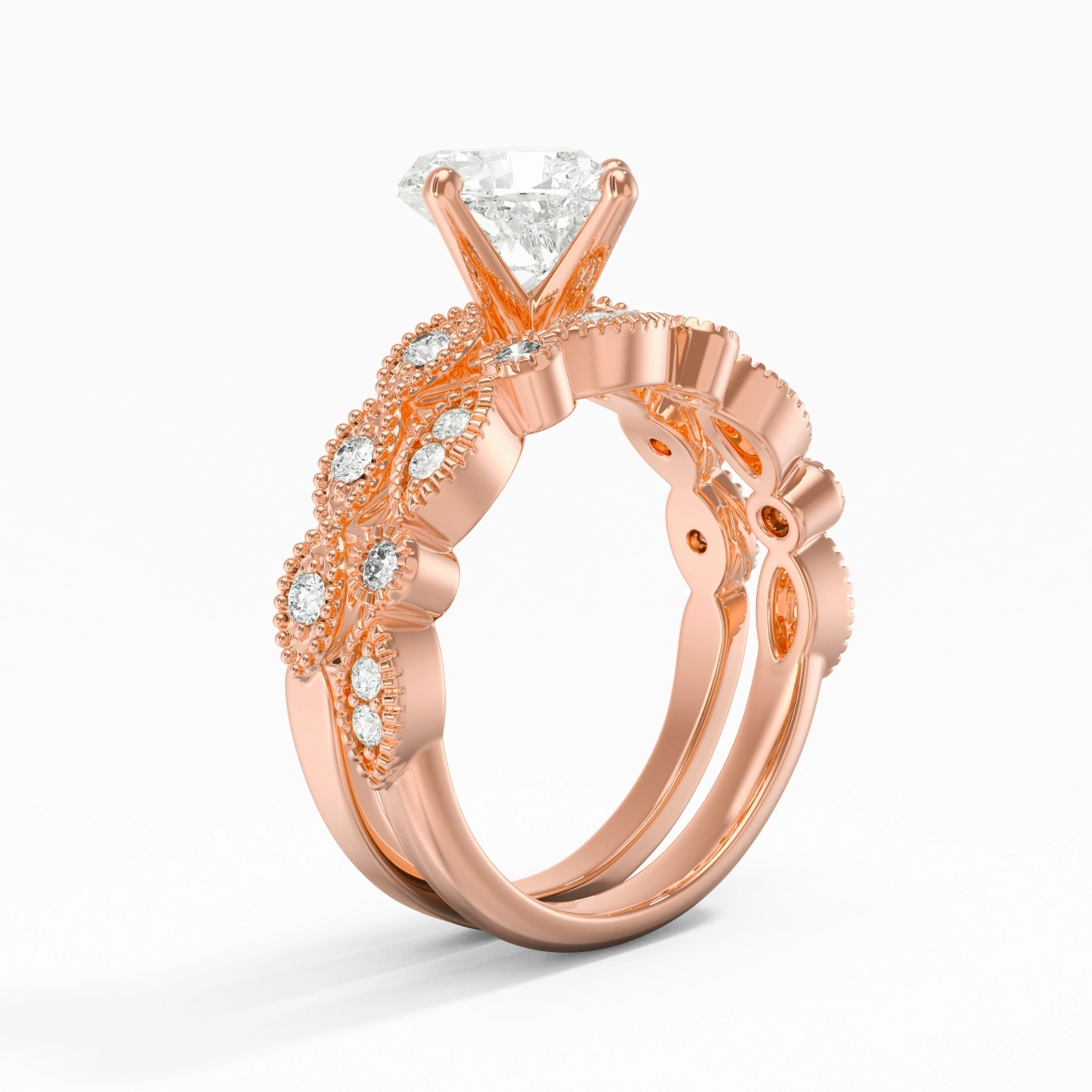 Antique Heart 2.00ct Moissanite Wedding Ring Set