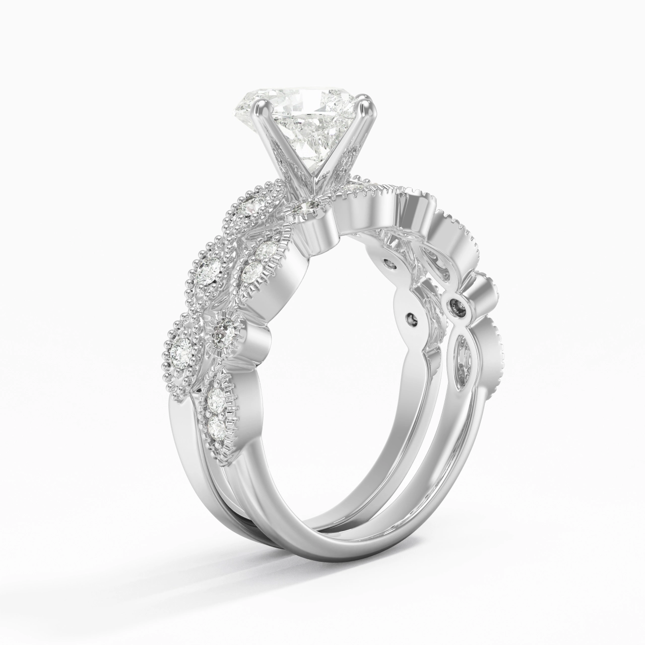 Antique Heart 2.00ct Moissanite Wedding Ring Set