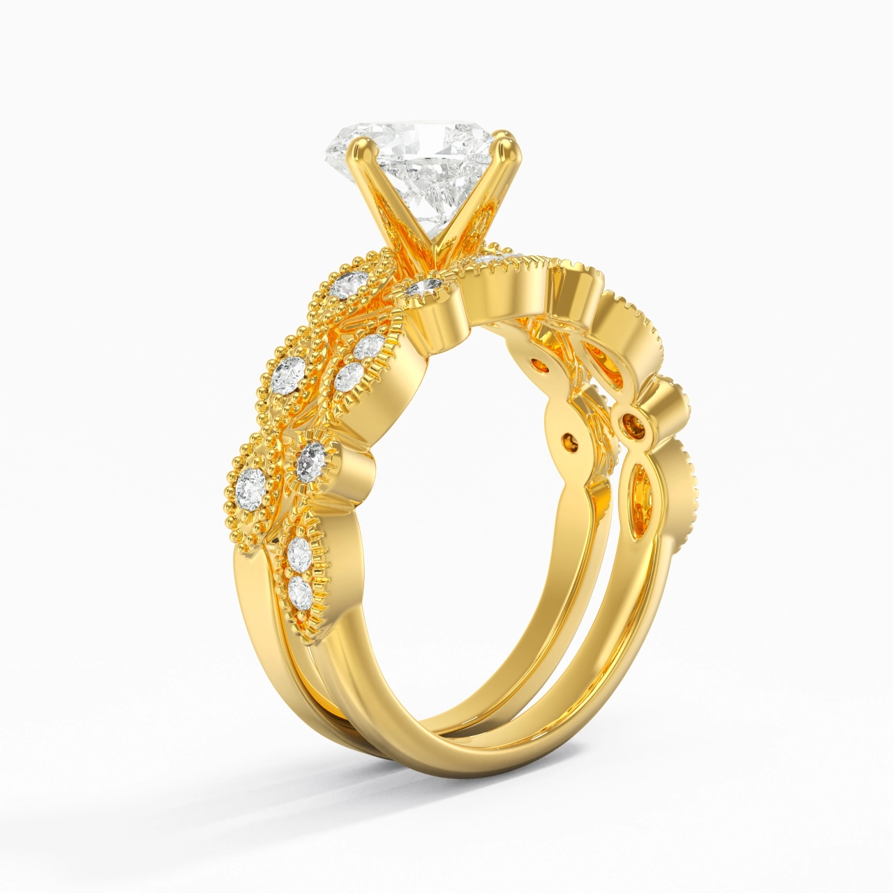 Antique Heart 2.00ct Moissanite Wedding Ring Set