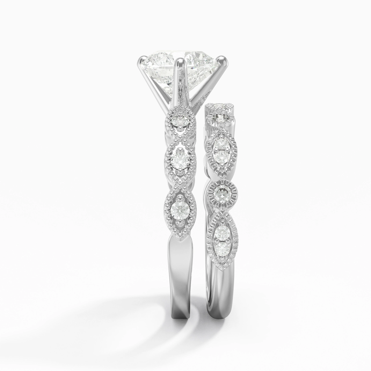 Antique Heart 2.00ct Moissanite Wedding Ring Set