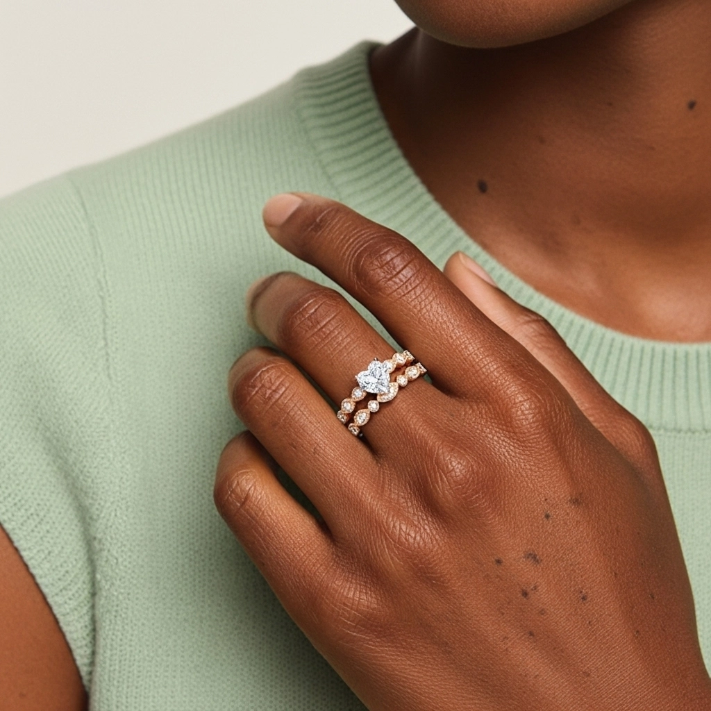 Antique Heart 2.00ct Moissanite Wedding Ring Set