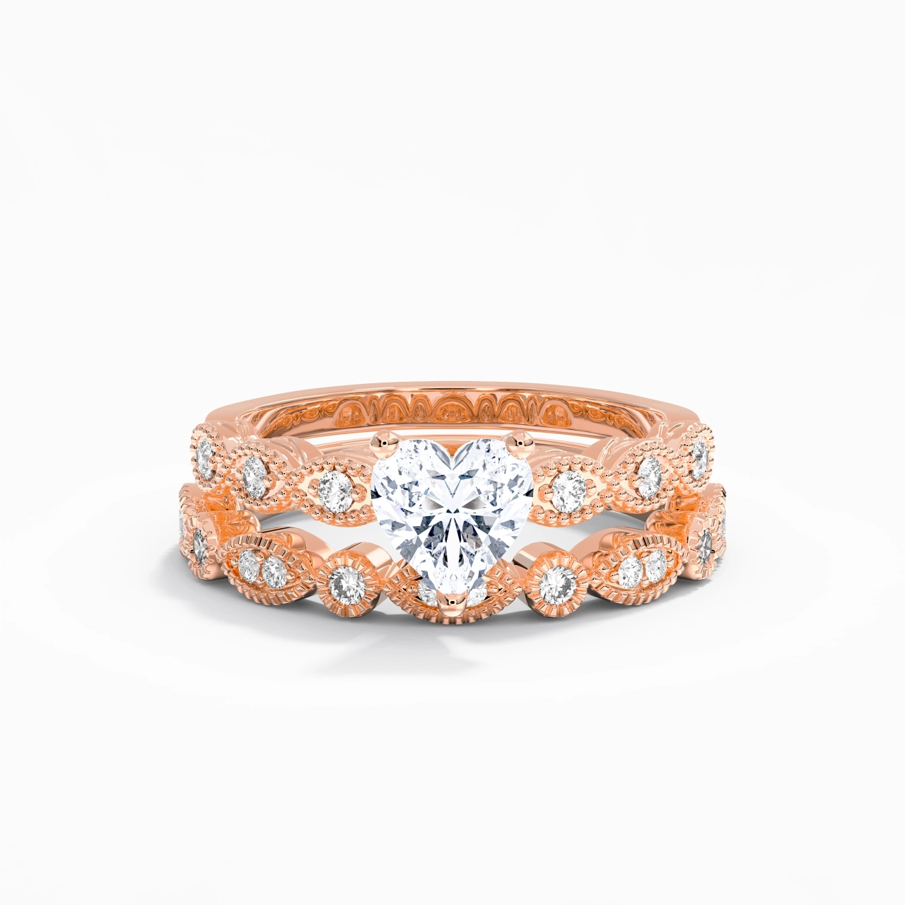 Antique Heart 1.00ct Moissanite Wedding Ring Set
