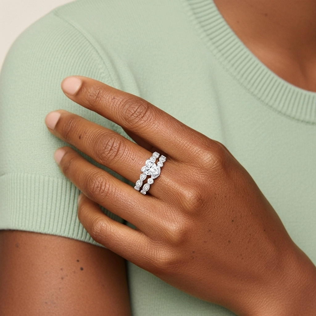 Antique Heart 1.00ct Moissanite Wedding Ring Set