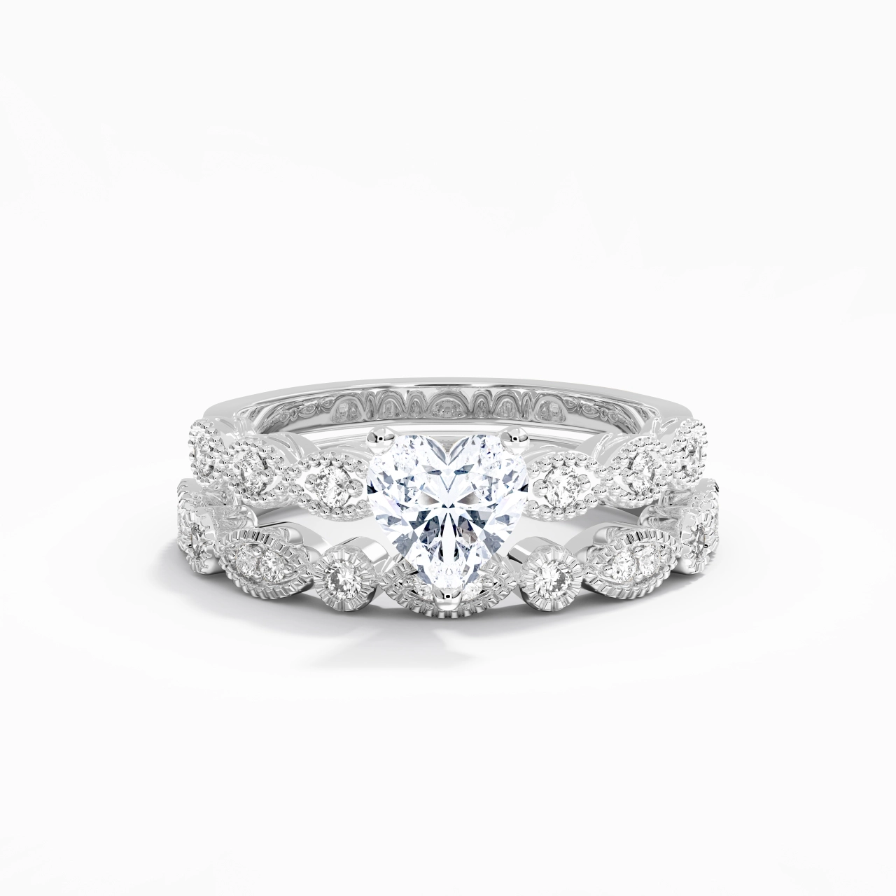 Antique Heart 1.00ct Moissanite Wedding Ring Set