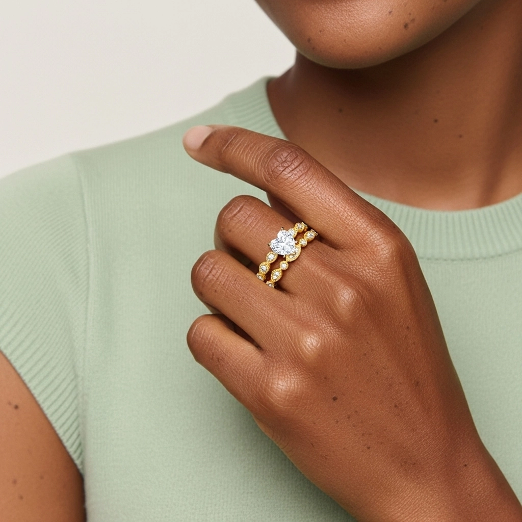 Antique Heart 2.00ct Moissanite Wedding Ring Set