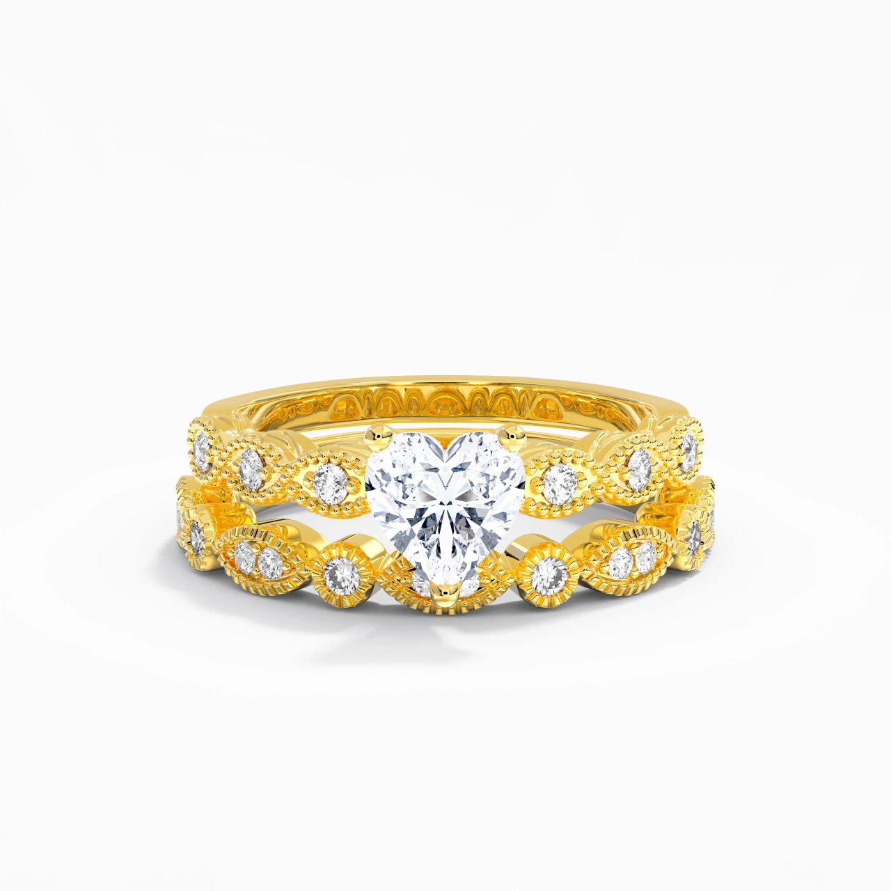 Antique Heart 1.00ct Moissanite Wedding Ring Set