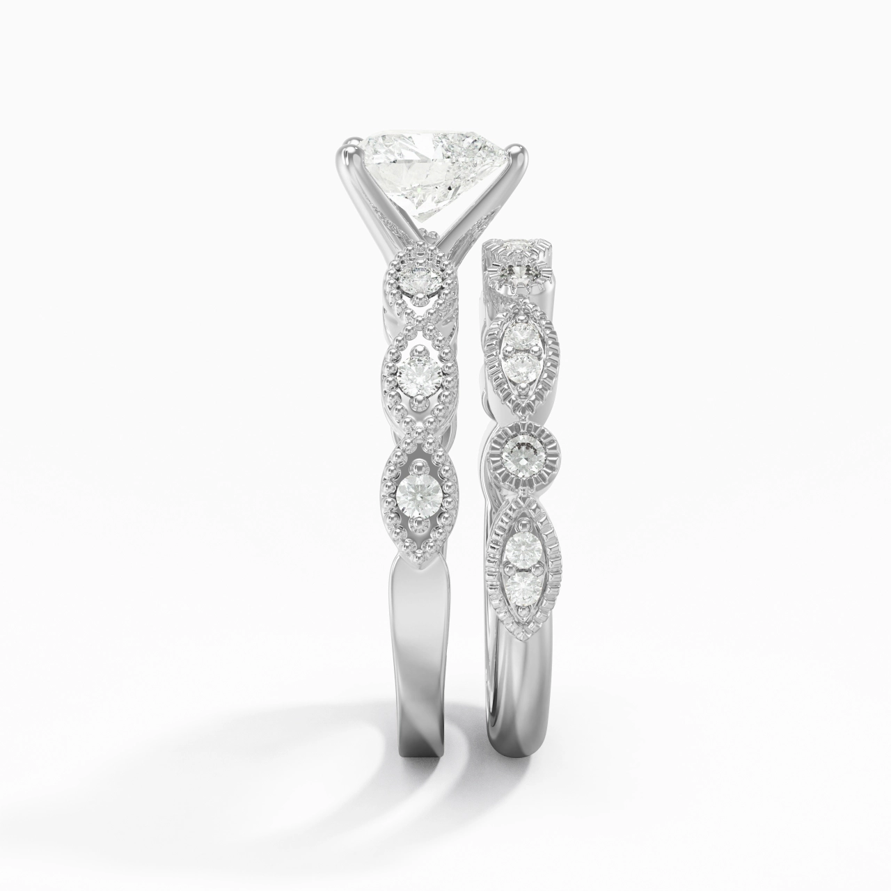 Antique Heart 1.00ct Moissanite Wedding Ring Set