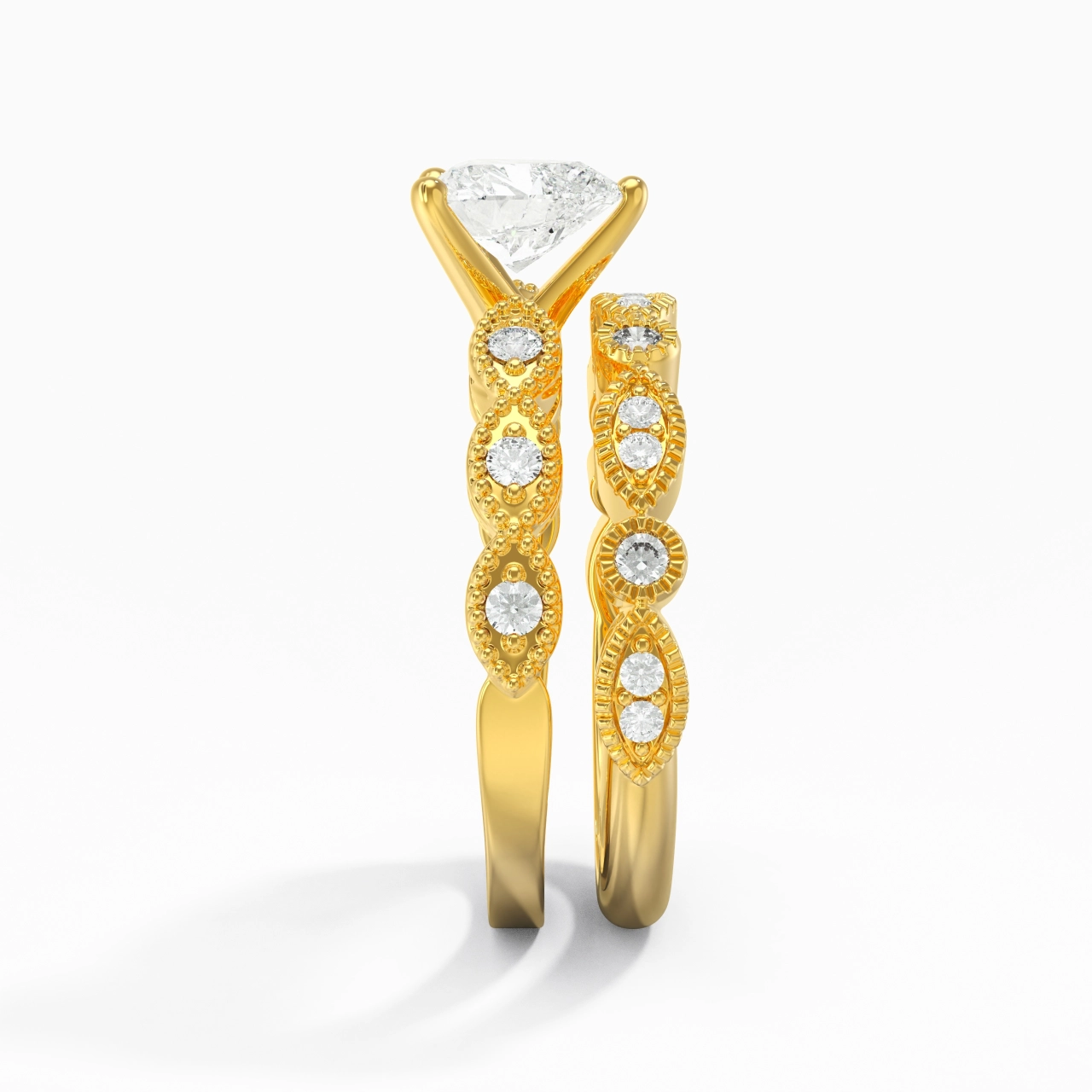 Antique Heart 1.00ct Moissanite Wedding Ring Set