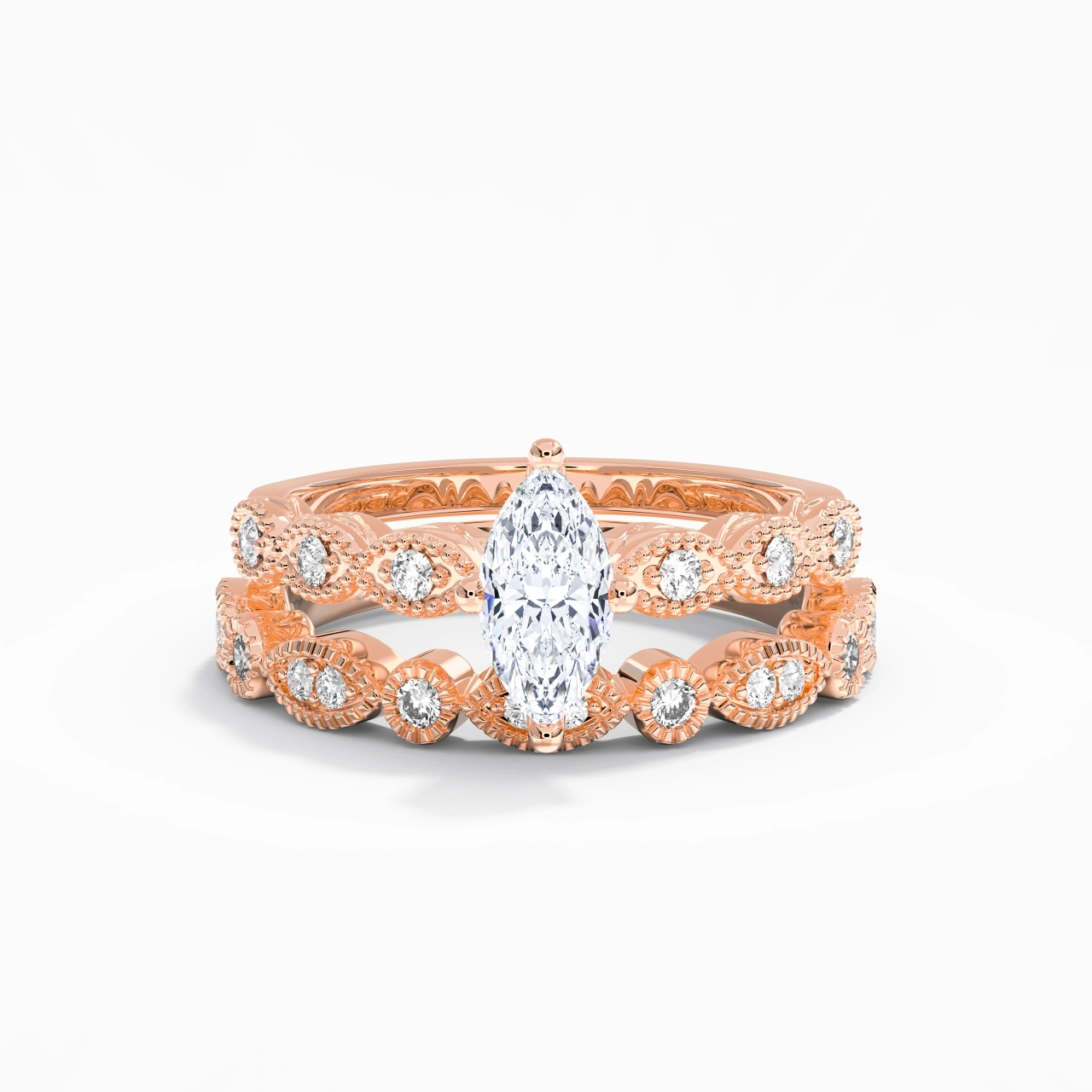 Antique Marquise 0.80ct Moissanite Wedding Ring Set