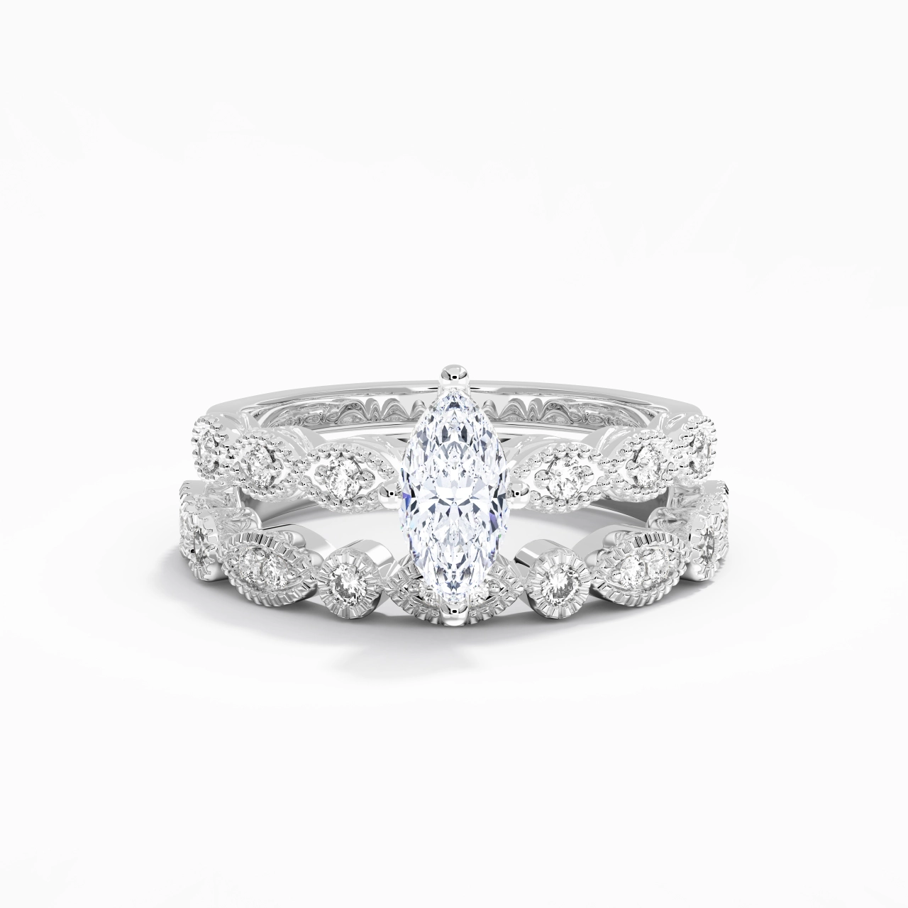 Antique Marquise 0.80ct Moissanite Wedding Ring Set
