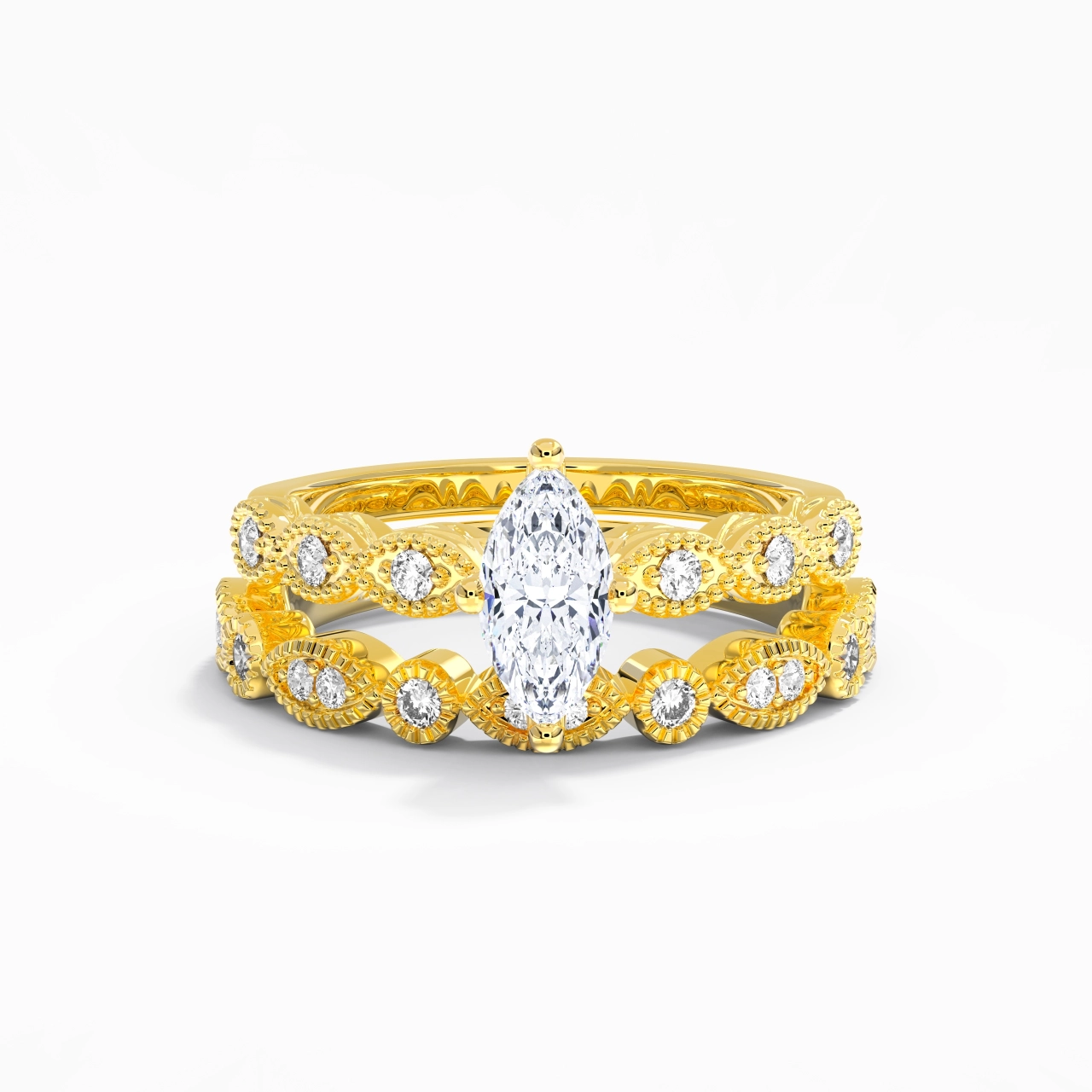 Antique Marquise 0.80ct Moissanite Wedding Ring Set