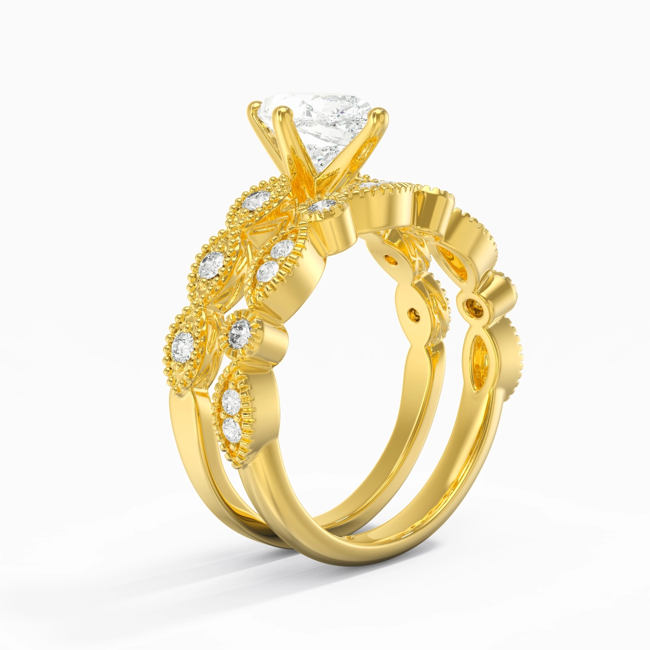 Antique Marquise 0.80ct Moissanite Wedding Ring Set