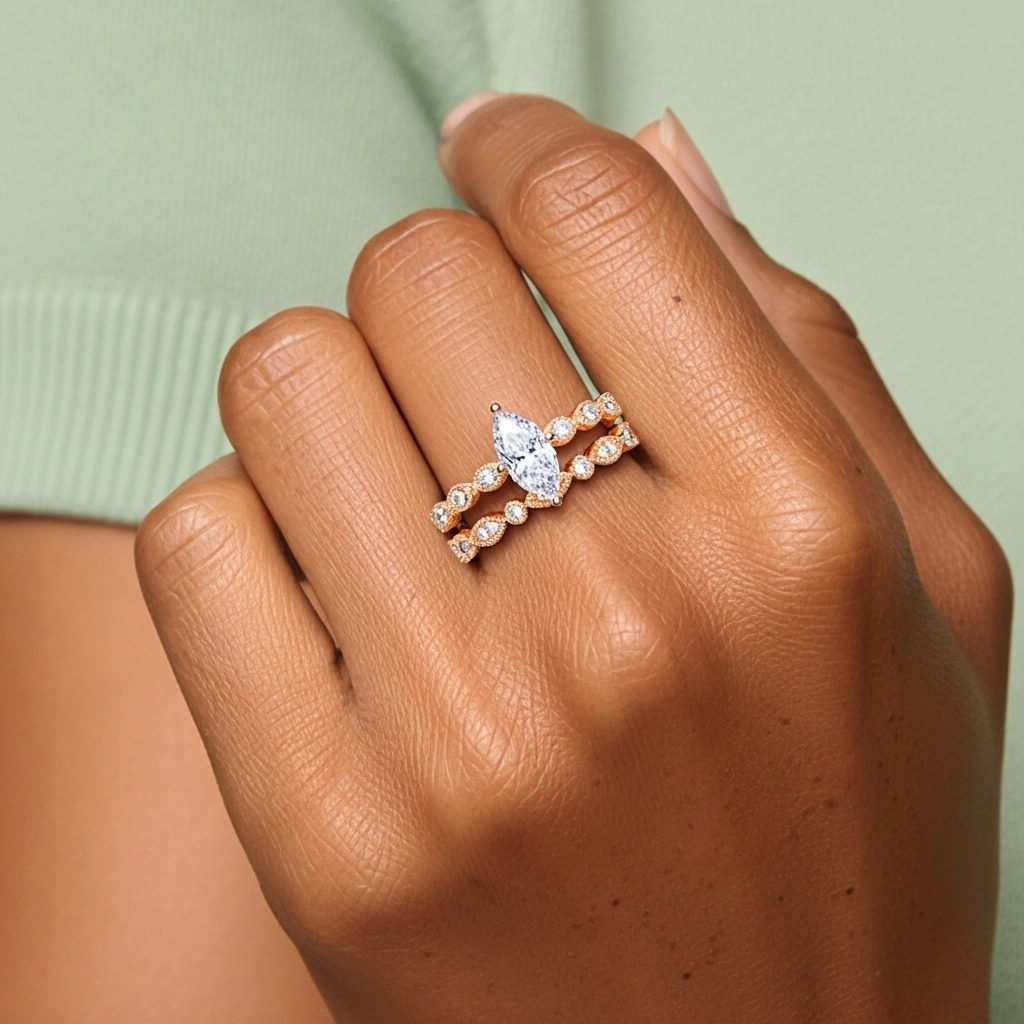 Antique Marquise 2.00ct Moissanite Wedding Ring Set