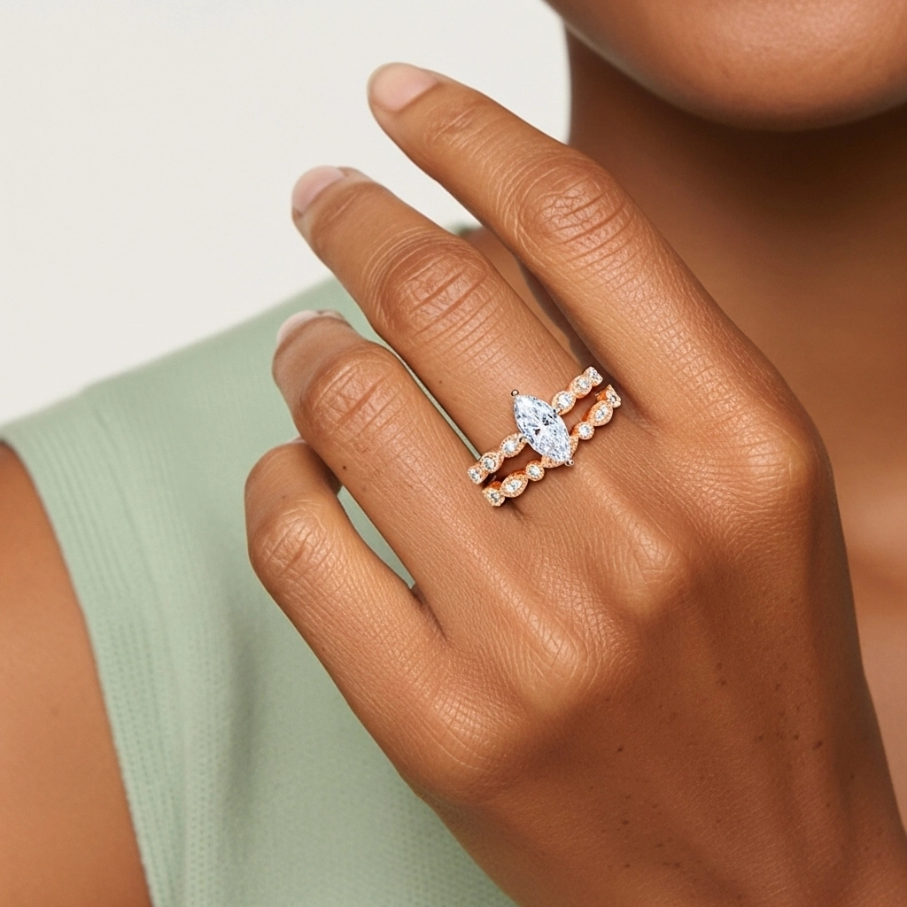 Antique Marquise 2.00ct Moissanite Wedding Ring Set