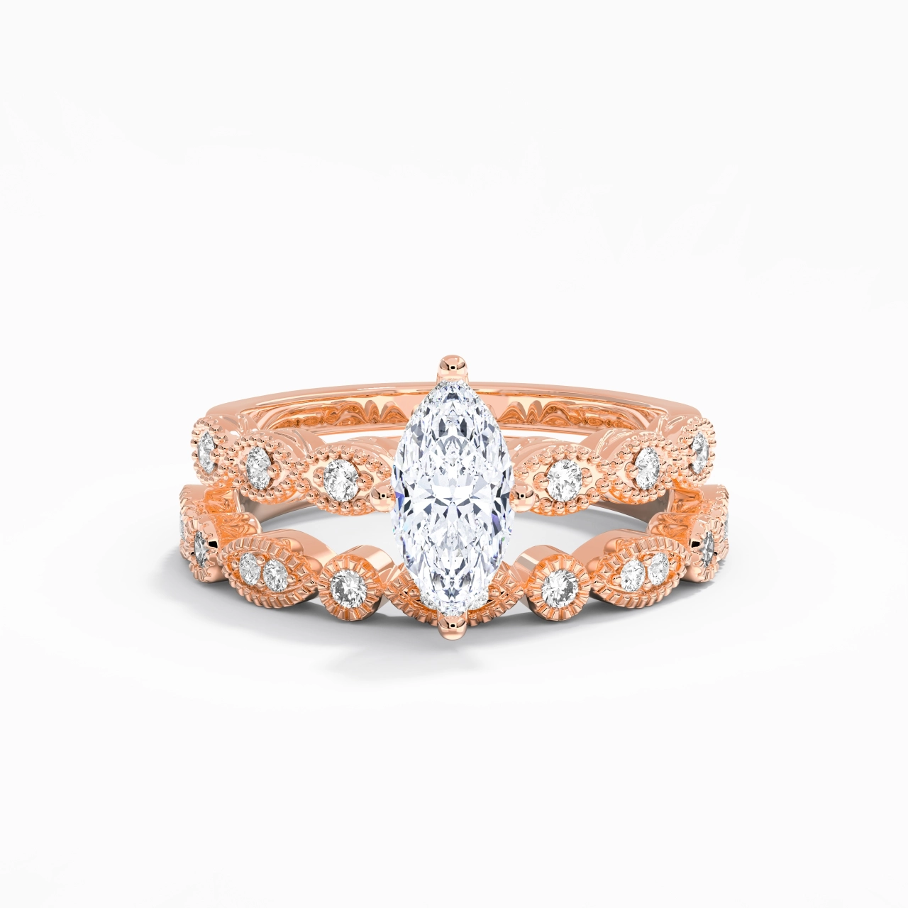 Antique Marquise 1.00ct Moissanite Wedding Ring Set