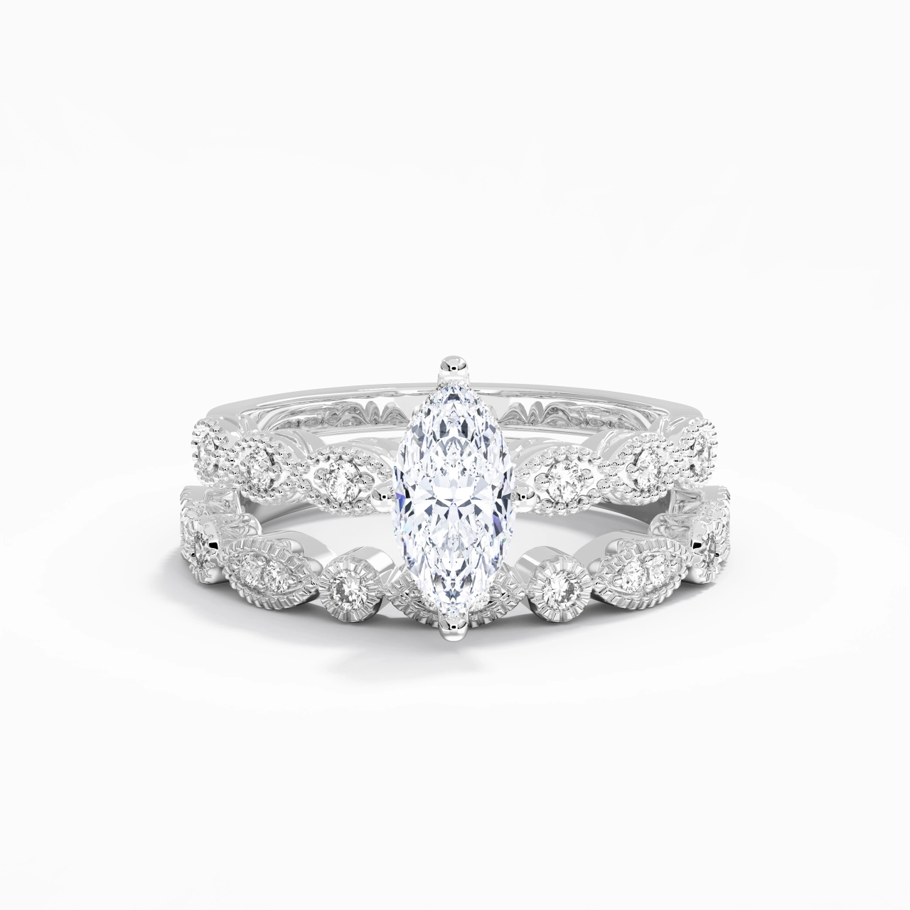 Antique Marquise 1.00ct Moissanite Wedding Ring Set