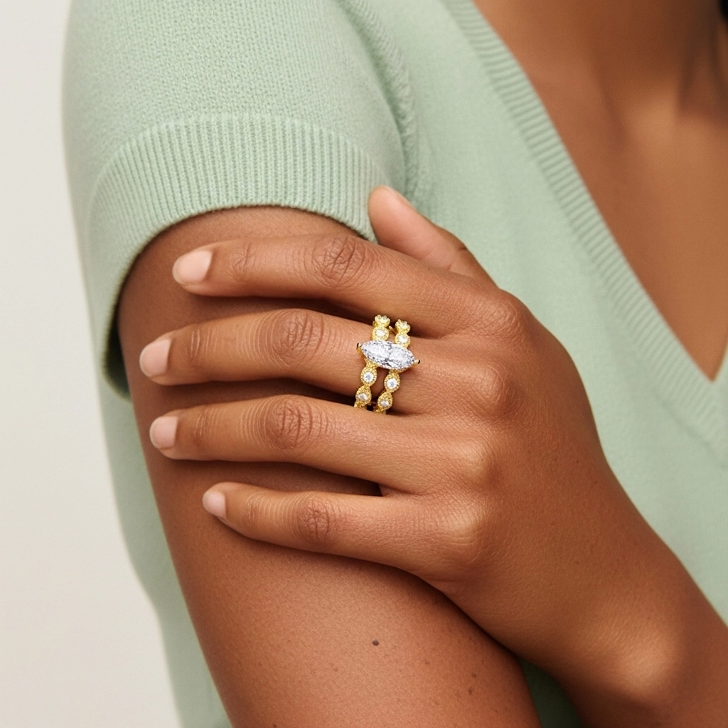 Antiguo Marquesa 2.00ct Moissanita Conjunto de Anillos de Boda