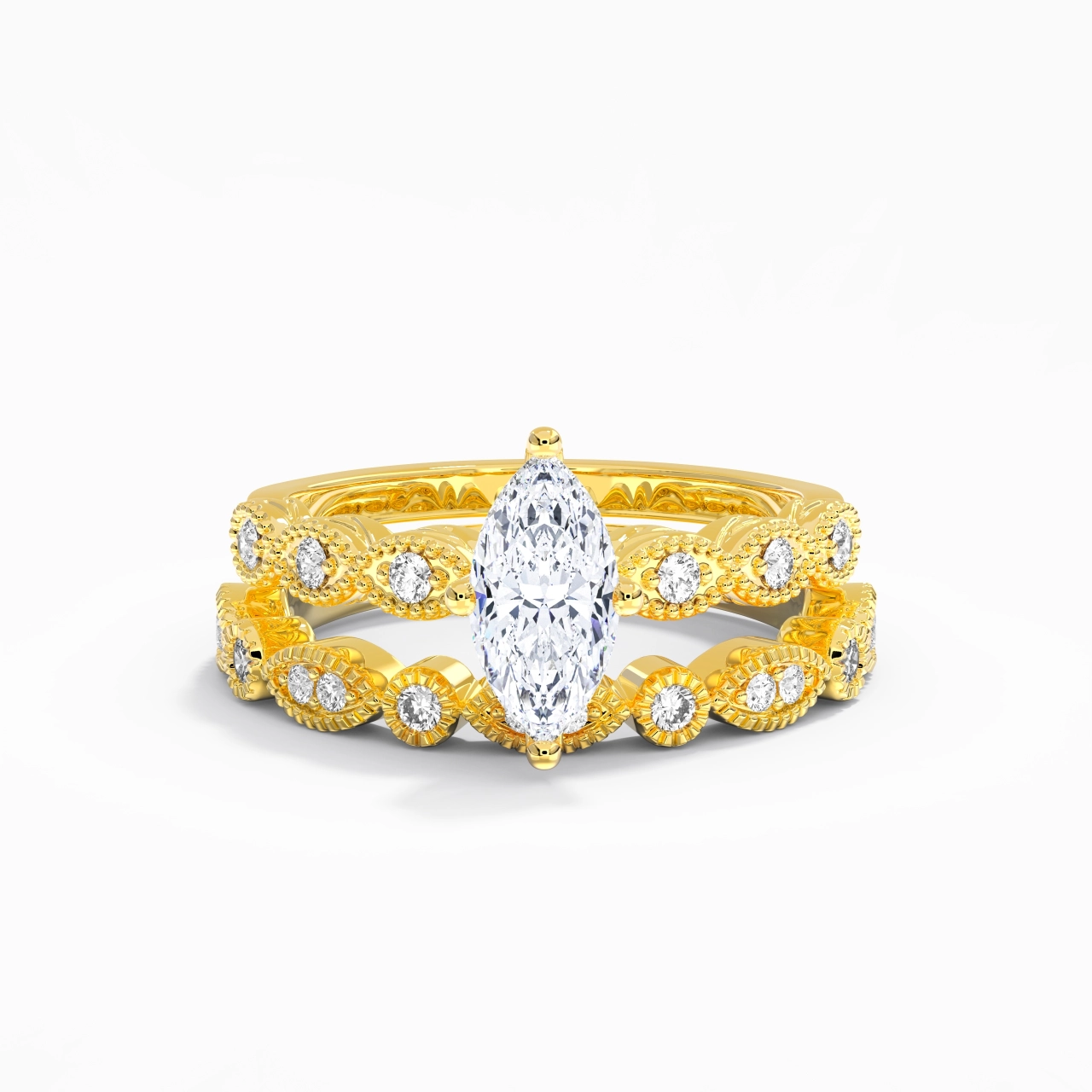 Antique Marquise 1.00ct Moissanite Wedding Ring Set