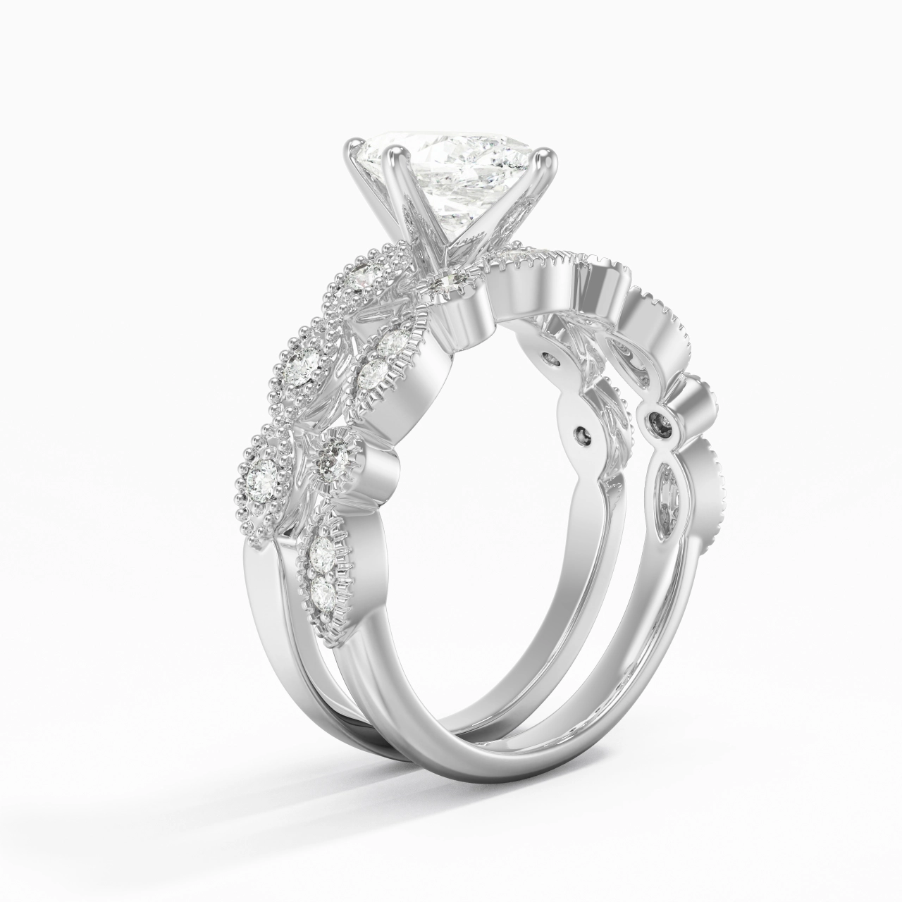 Antique Marquise 1.00ct Moissanite Wedding Ring Set