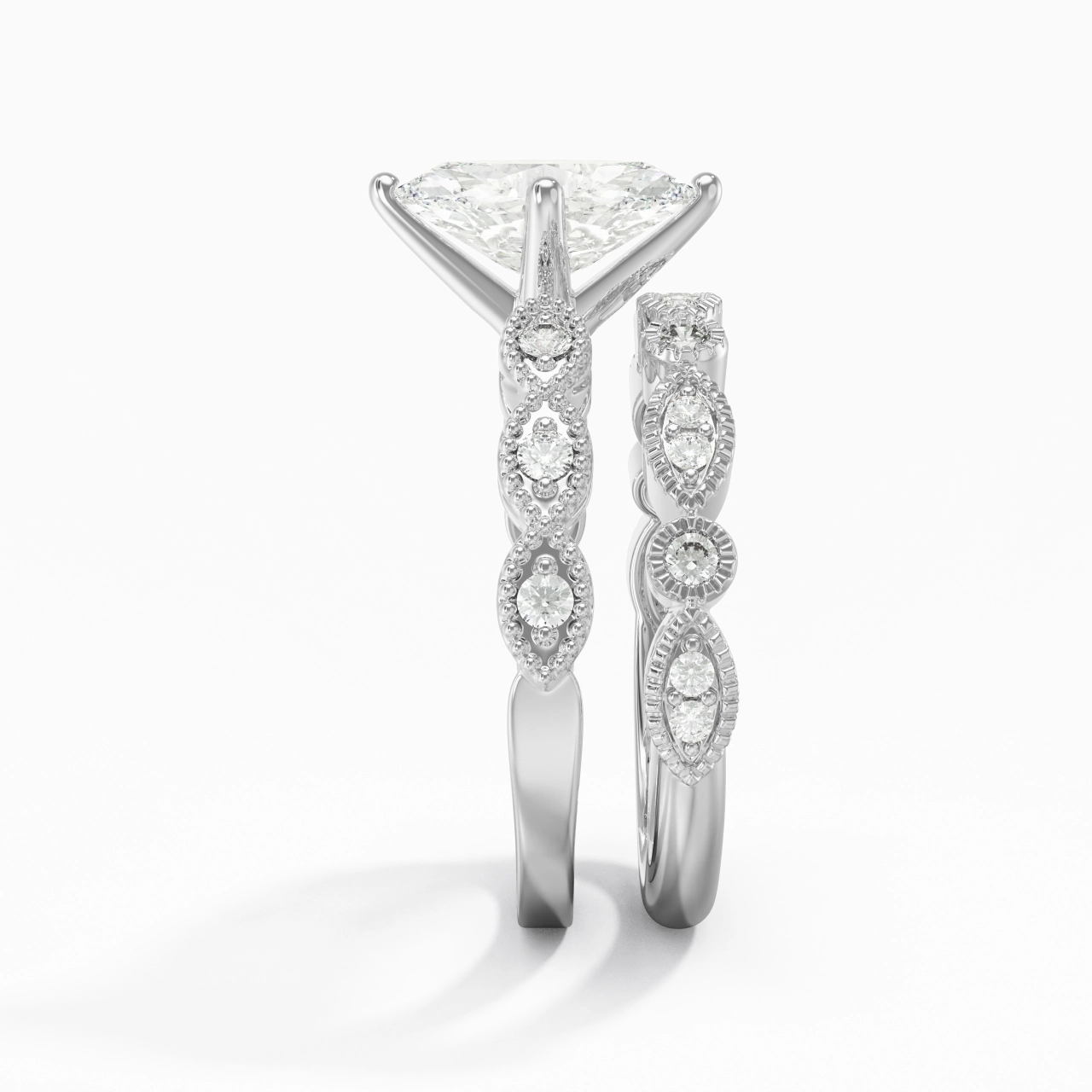 Antique Marquise 1.00ct Moissanite Wedding Ring Set