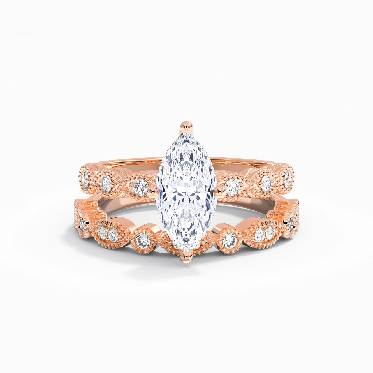 Antique Marquise 2.00ct Moissanite Wedding Ring Set