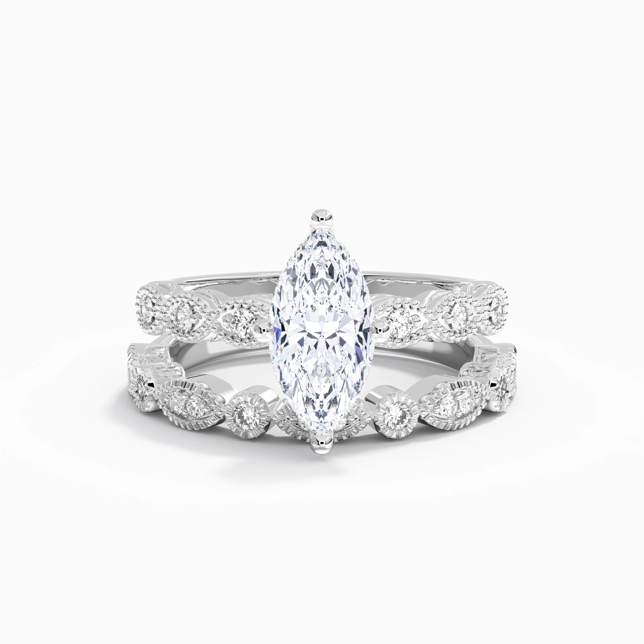 Antique Marquise 2.00ct Moissanite Wedding Ring Set