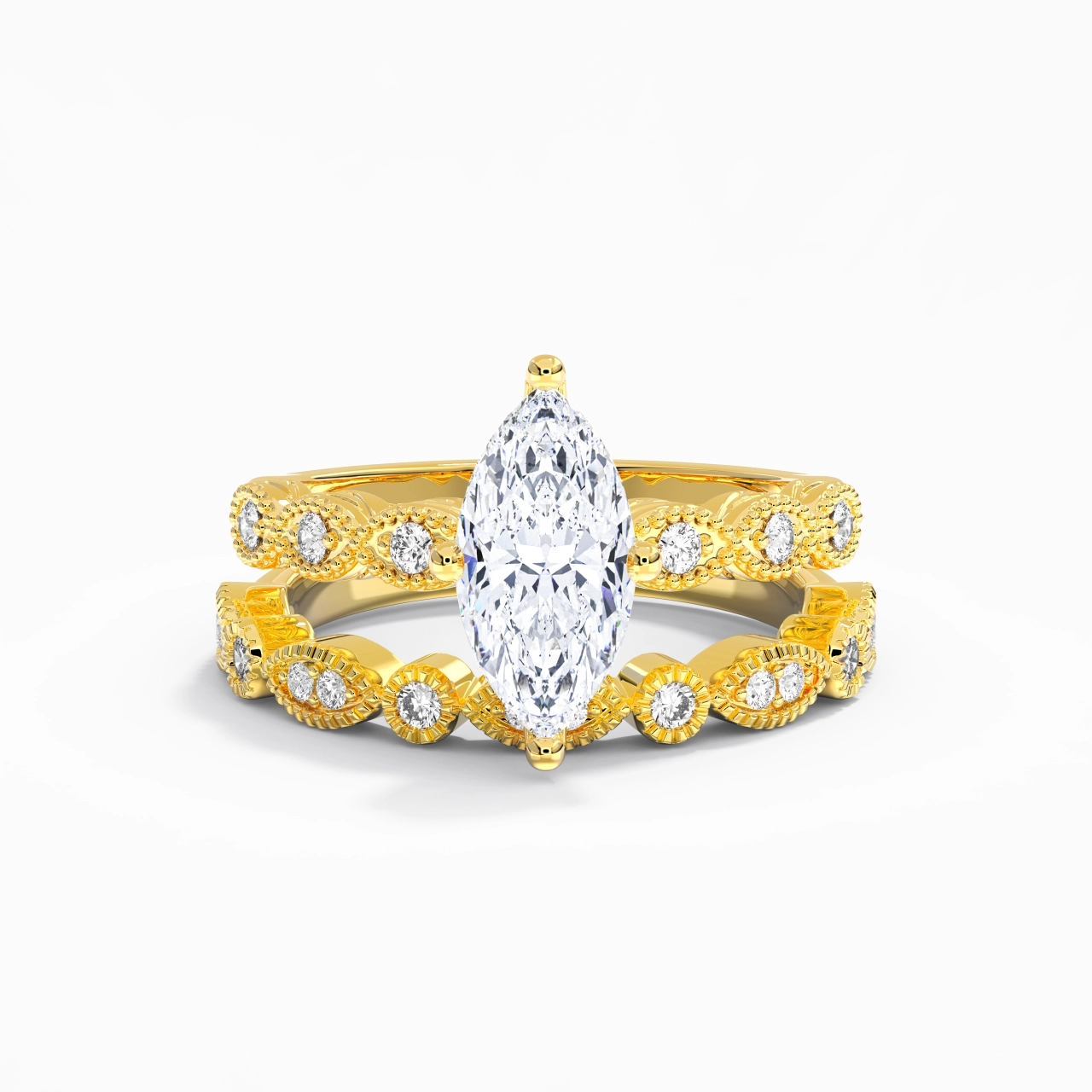 Antique Marquise 2.00ct Moissanite Wedding Ring Set
