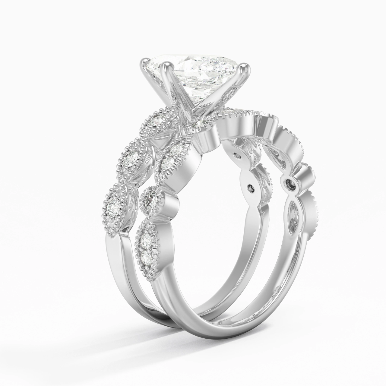 Antique Marquise 2.00ct Moissanite Wedding Ring Set
