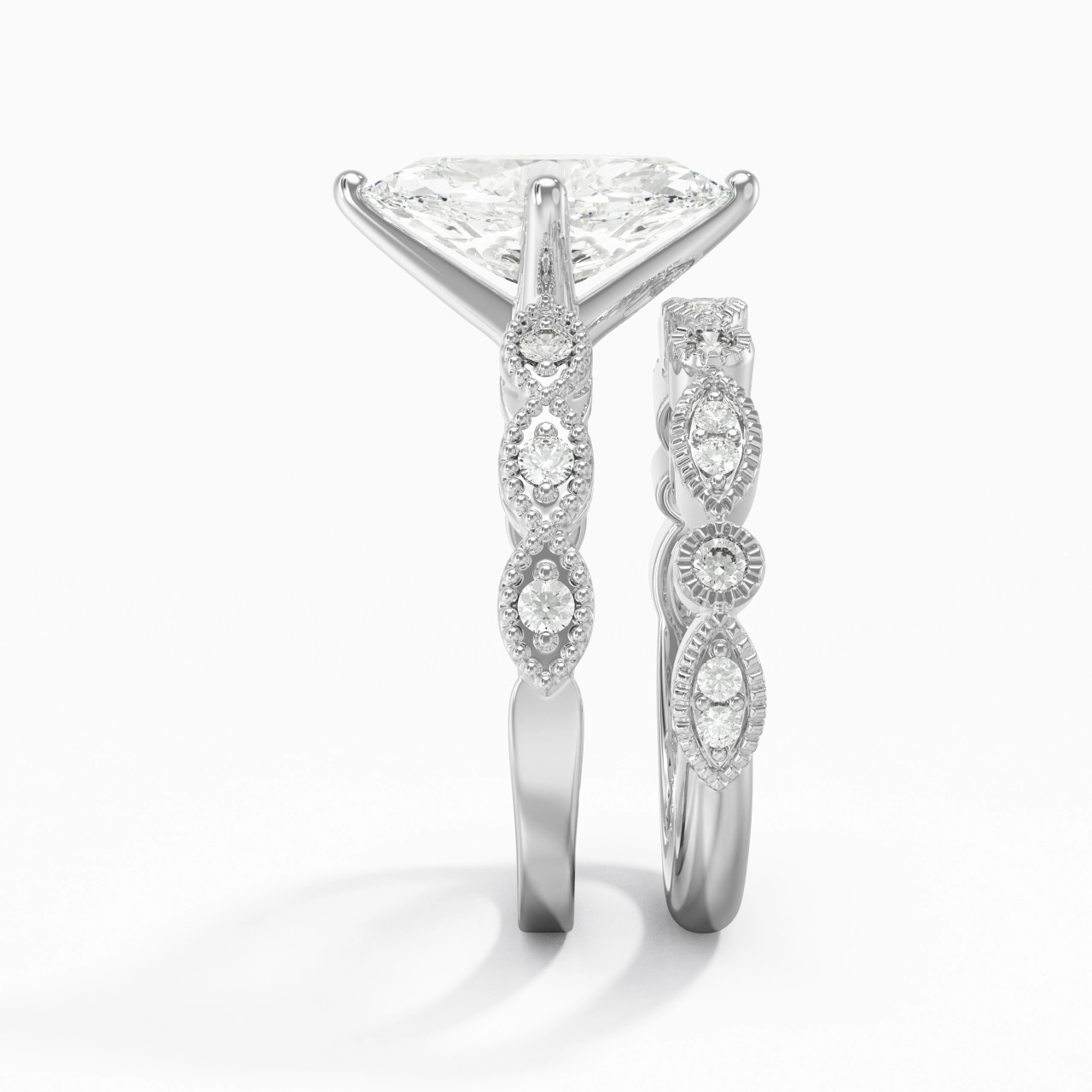 Antique Marquise 2.00ct Moissanite Wedding Ring Set