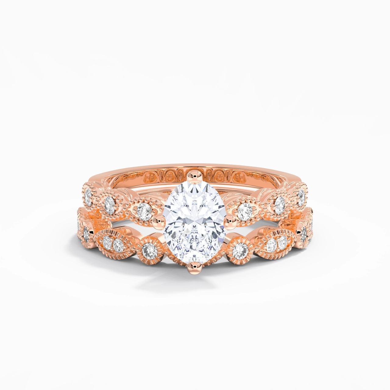 Antique Oval 1.50ct Moissanite Wedding Ring Set