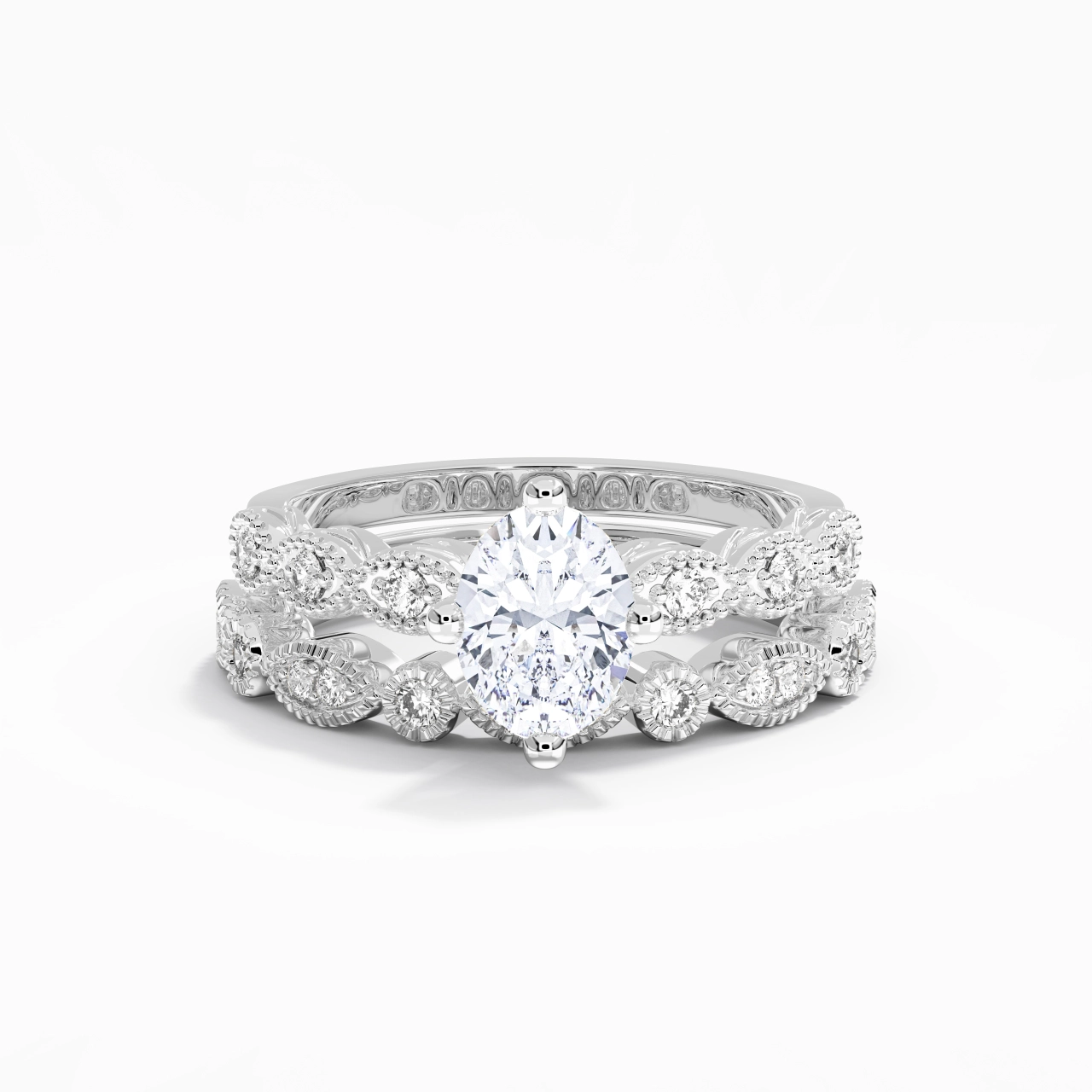Antique Oval 1.50ct Moissanite Wedding Ring Set
