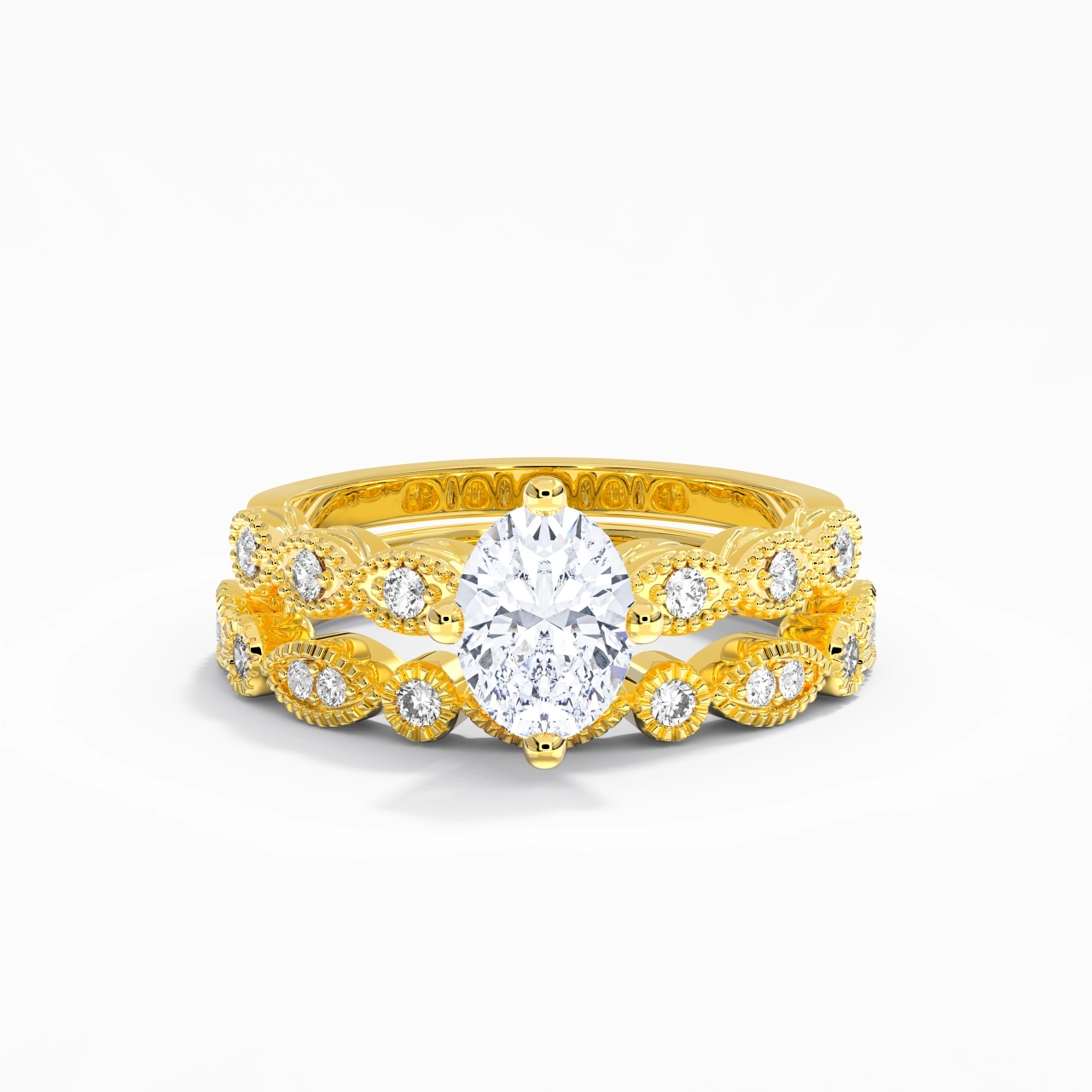Antique Oval 1.50ct Moissanite Wedding Ring Set