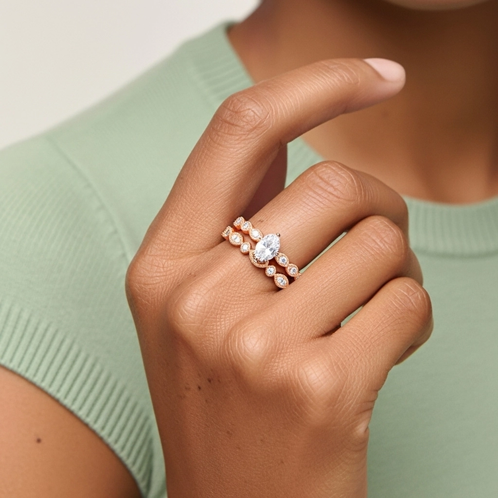 Antique Oval 2.00ct Moissanite Wedding Ring Set