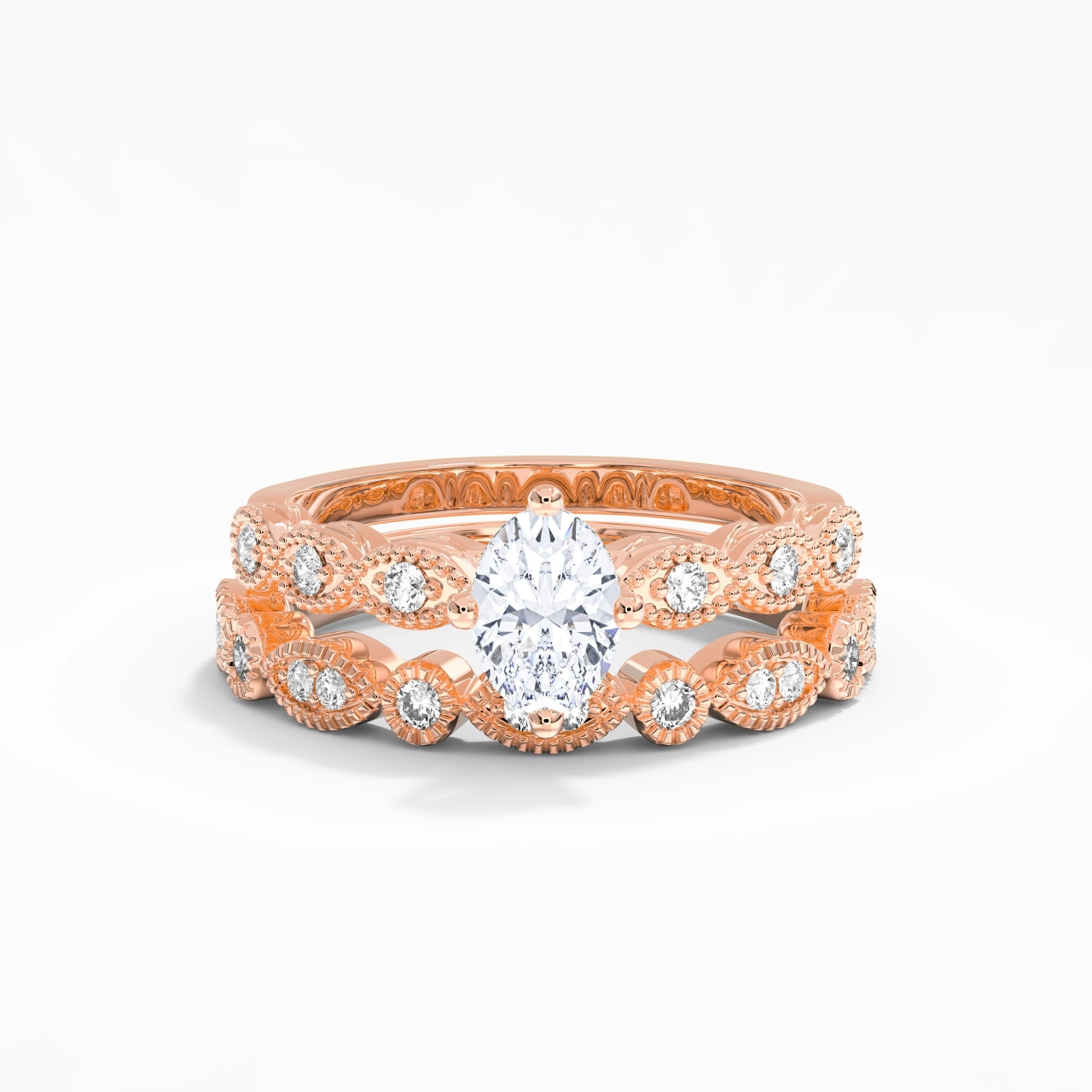 Antique Oval 1.00ct Moissanite Wedding Ring Set
