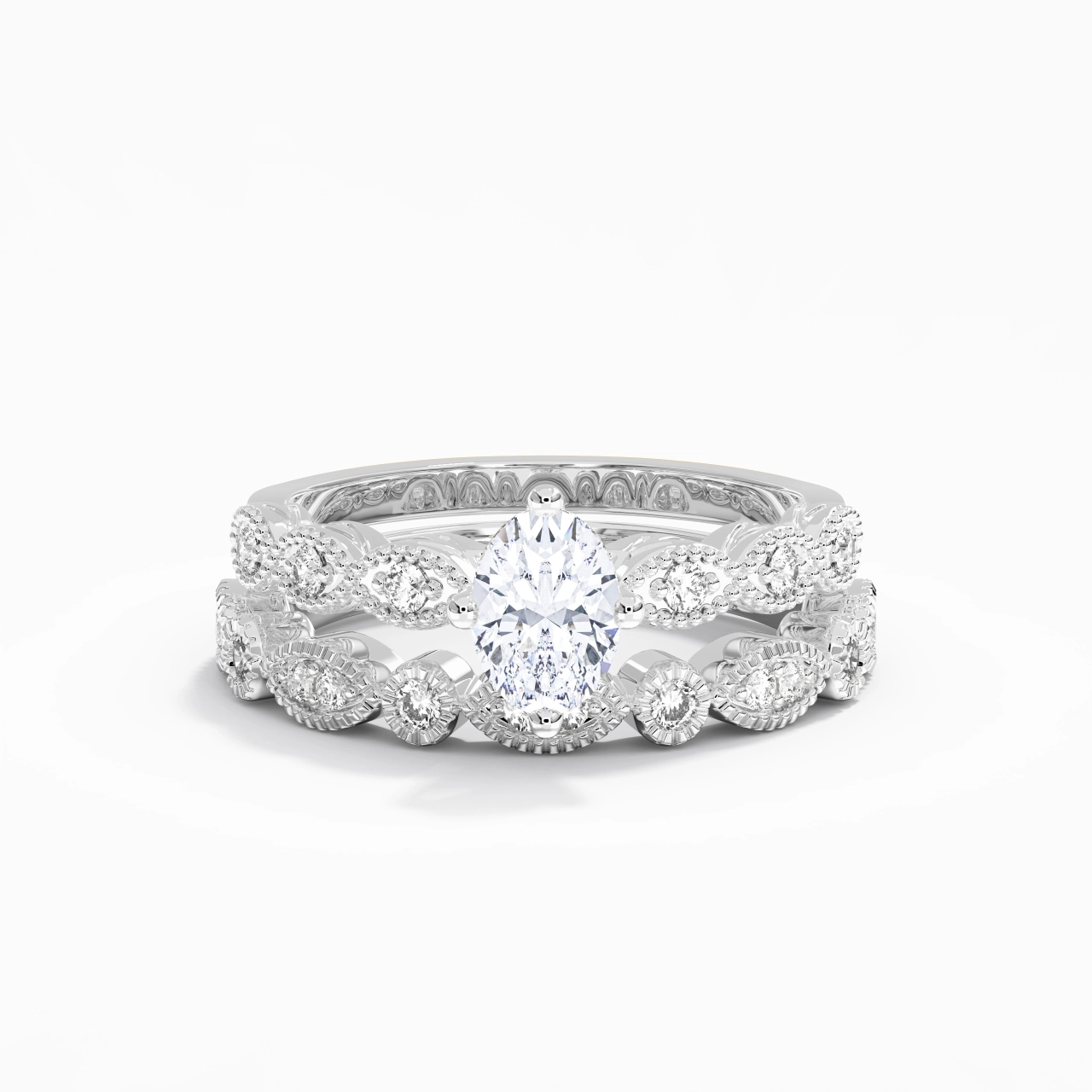 Antique Oval 1.00ct Moissanite Wedding Ring Set