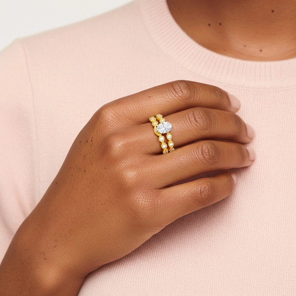 Antique Oval 2.00ct Moissanite Wedding Ring Set