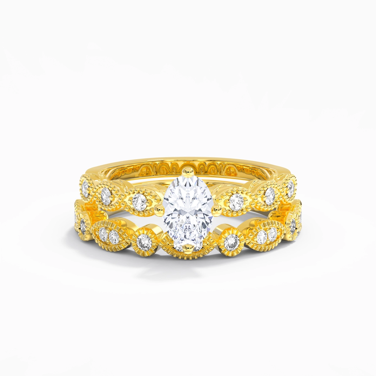 Antique Oval 1.00ct Moissanite Wedding Ring Set