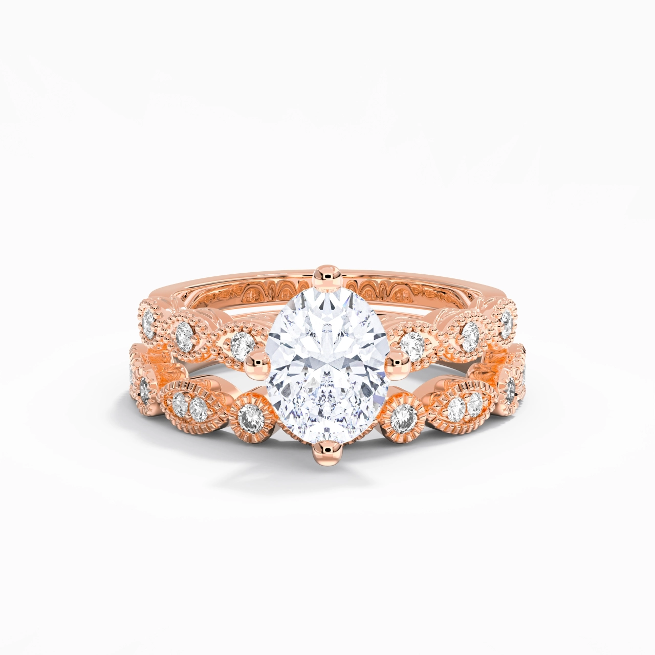 Antique Oval 2.00ct Moissanite Wedding Ring Set