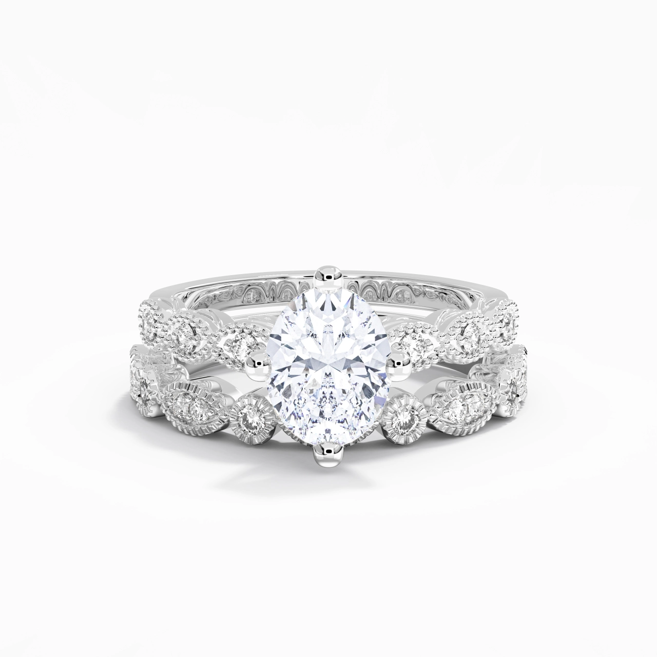 Antique Oval 2.00ct Moissanite Wedding Ring Set