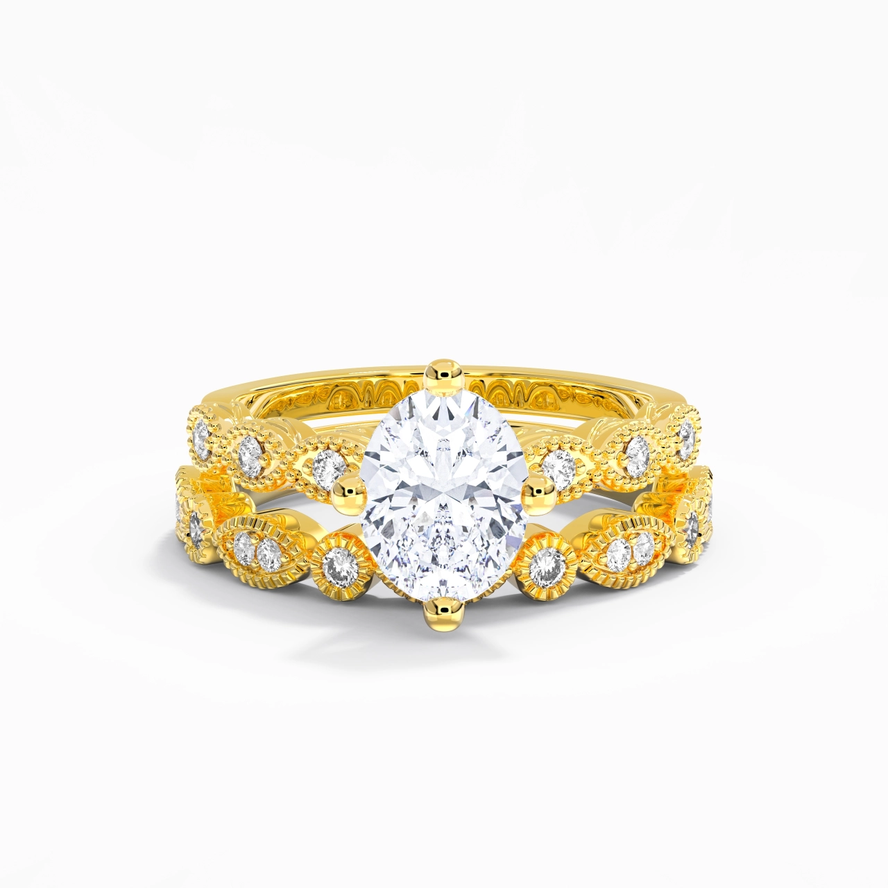 Antique Oval 2.00ct Moissanite Wedding Ring Set