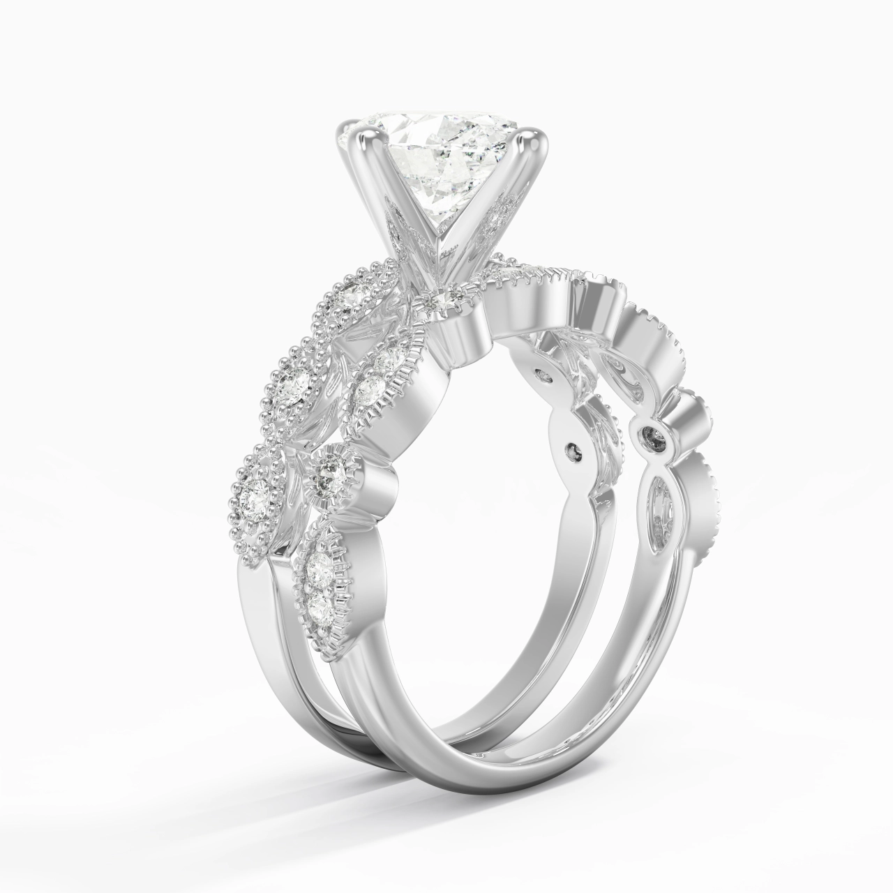 Antique Oval 2.00ct Moissanite Wedding Ring Set