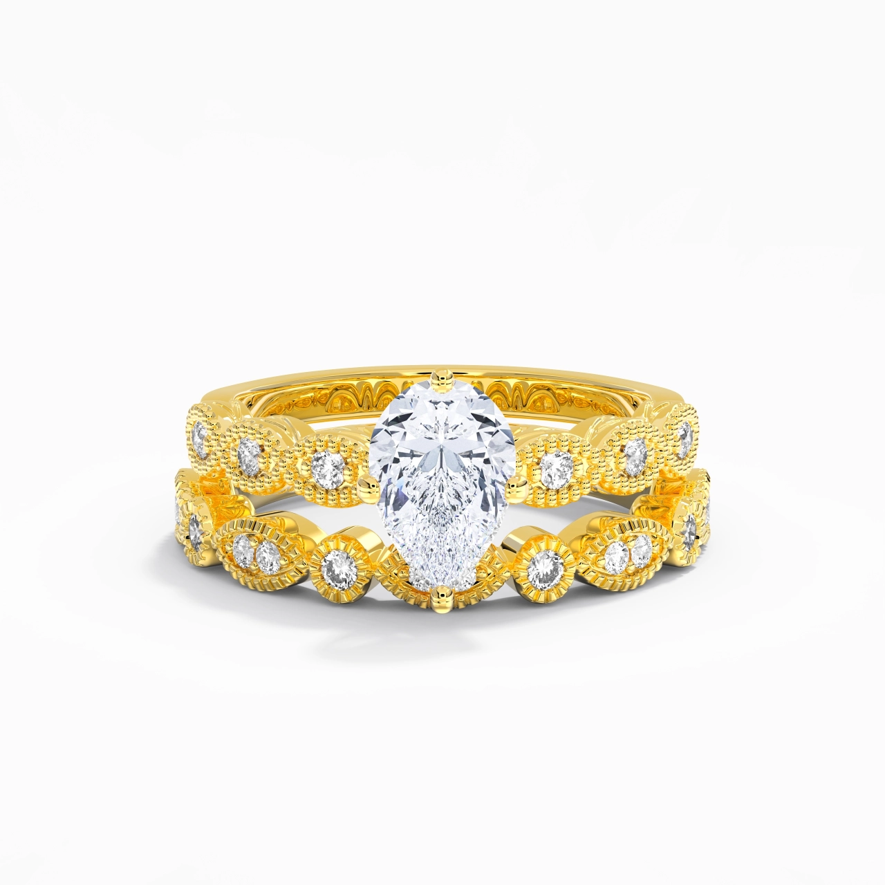 Antique Pear 1.50ct Moissanite Wedding Ring Set